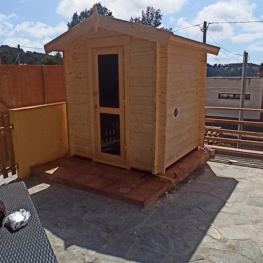 Finished exterior on stone terrace