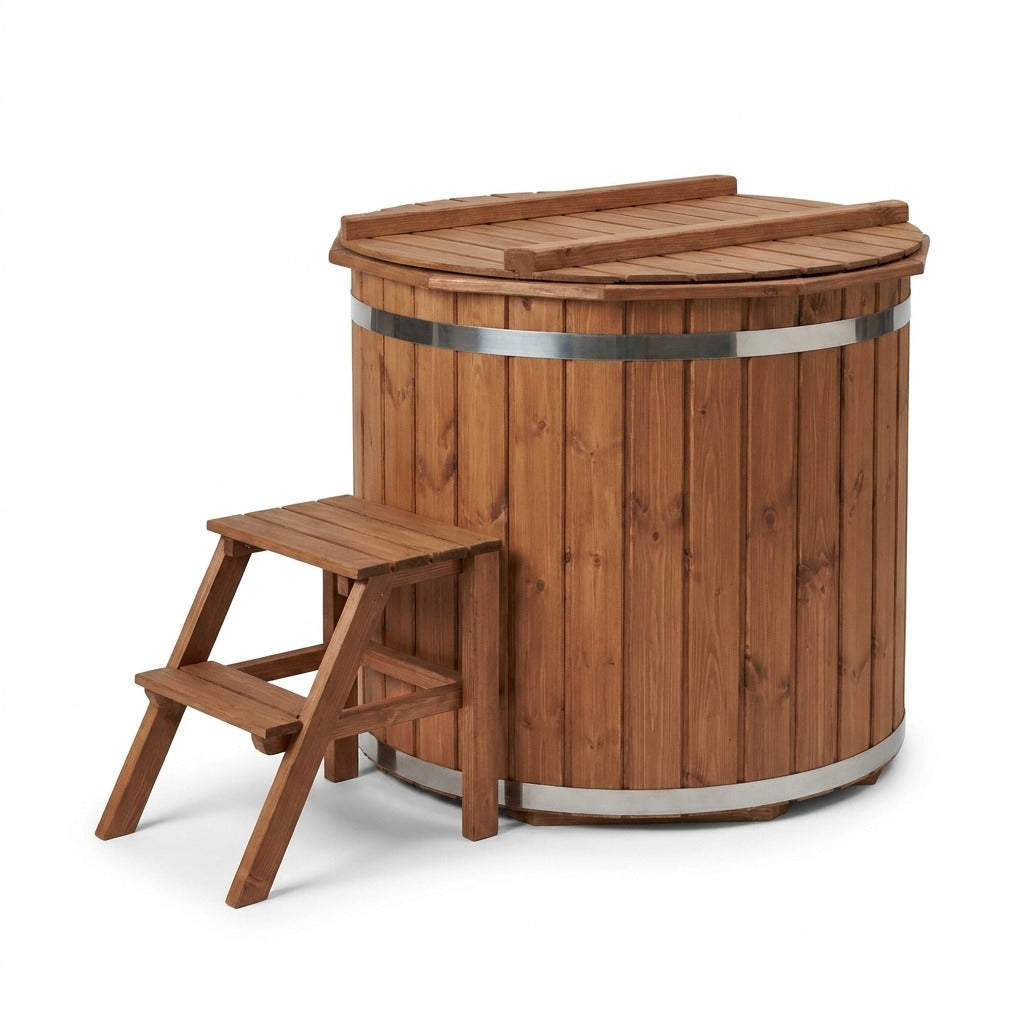 Hof Premium kallbadtunna i thermowood med trappsteg