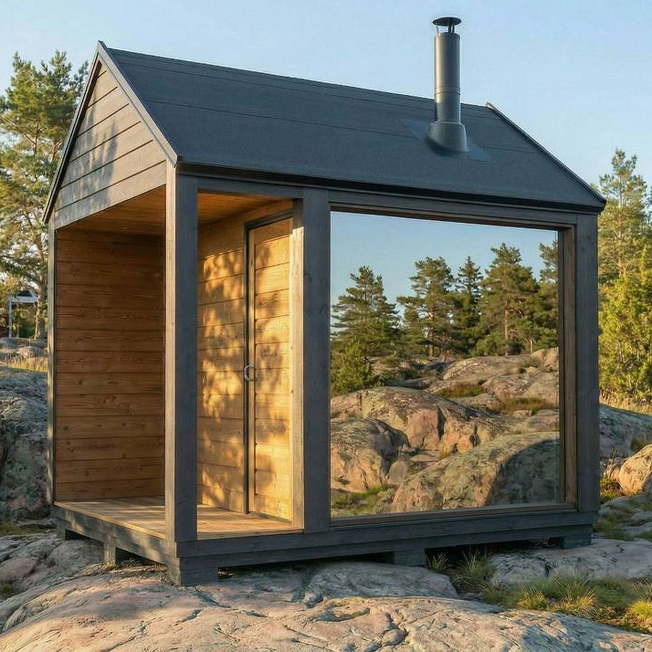 OmaSauna Arvo bastustuga med oppen veranda i skargardsmiljo