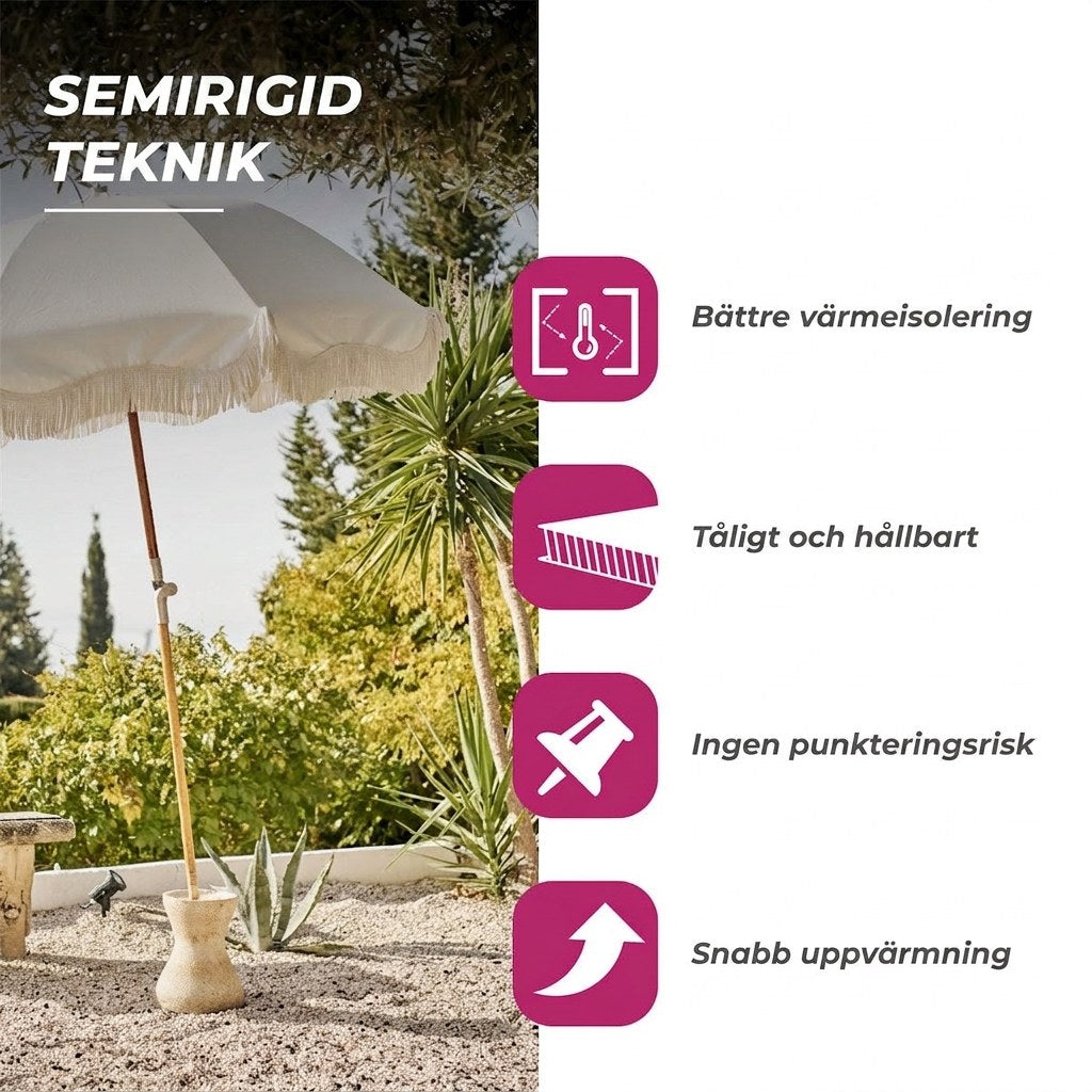Semirigid teknik: bättre värmeisolering, tåligt och hållbart, ingen punkteringsrisk och snabb uppvärmning